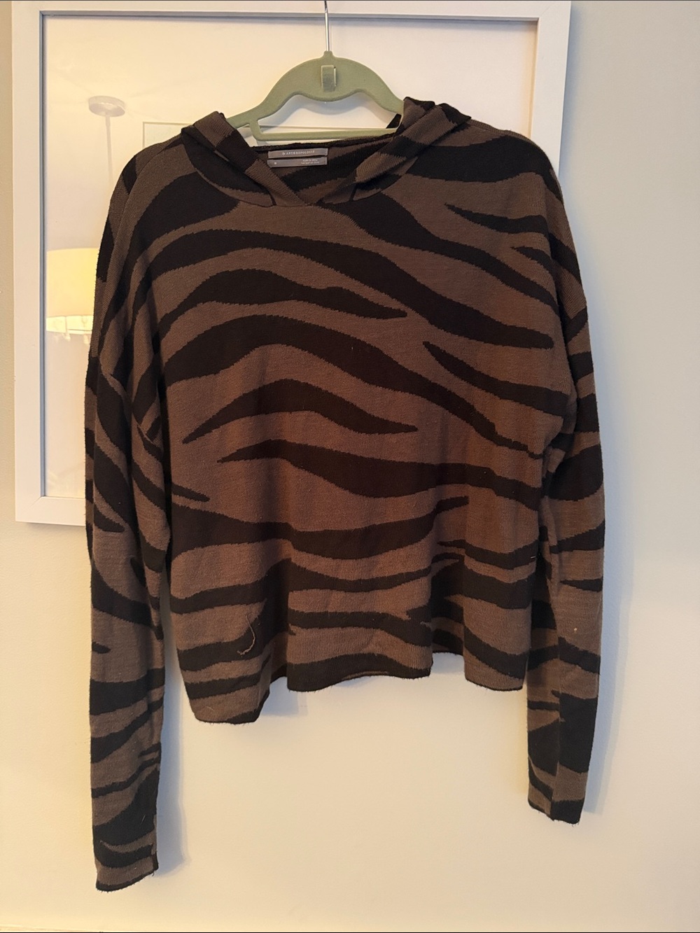 Anthropologie Brown and Black Zebra-Print Hooded Pullover